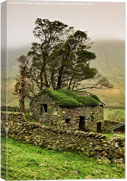  Hartsop stone wall and outbuilding Canvas Print by Gary Kenyon