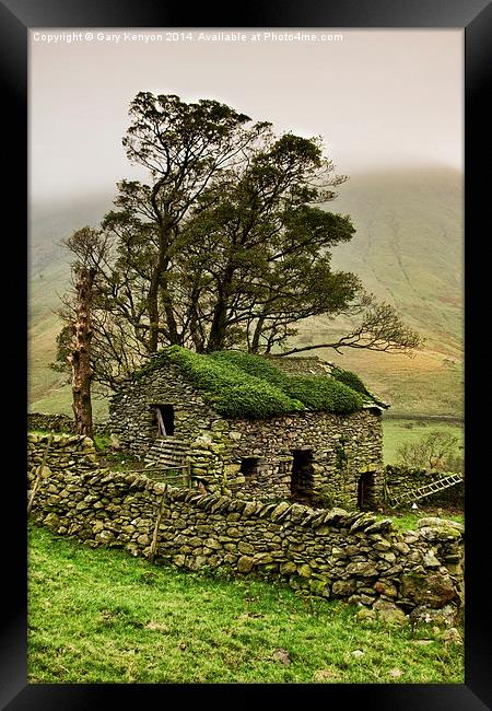  Hartsop stone wall and outbuilding Framed Print by Gary Kenyon