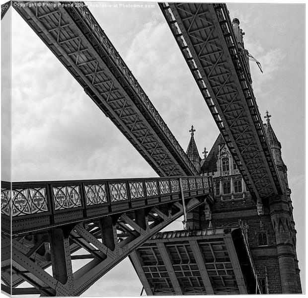 Tower Bridge - the drawbridge opens. Canvas Print by Philip Pound