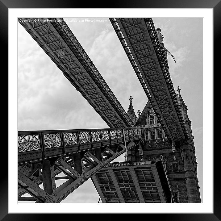 Tower Bridge - the drawbridge opens. Framed Mounted Print by Philip Pound