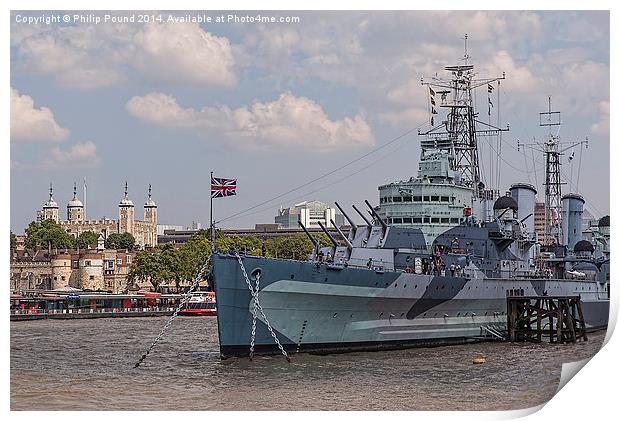  Tower of London and HMS Belfast Print by Philip Pound