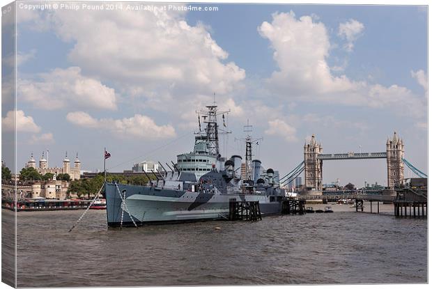  Tower of London, HMS Belfast and Tower Bridge Canvas Print by Philip Pound
