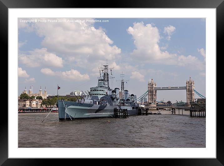  Tower of London, HMS Belfast and Tower Bridge Framed Mounted Print by Philip Pound
