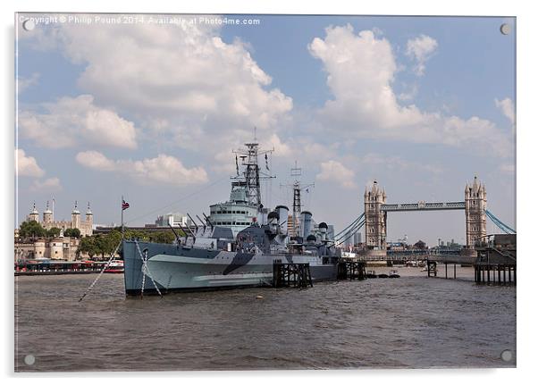  Tower of London, HMS Belfast and Tower Bridge Acrylic by Philip Pound