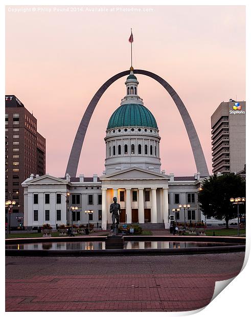  Night view of St Louis Gateway to the West Arch M Print by Philip Pound