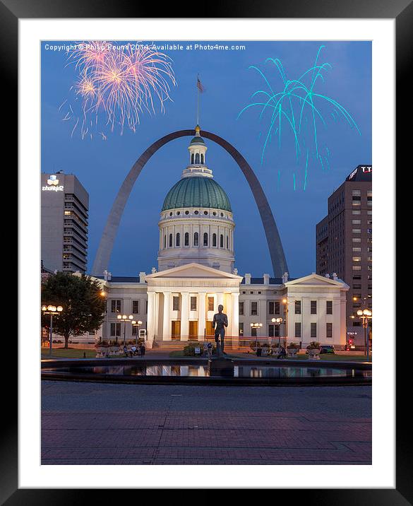  Fireworks at the Gateway to the West Arch monumen Framed Mounted Print by Philip Pound