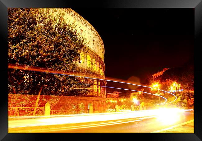 Colosseum Light Trails Framed Print by Peter Ready