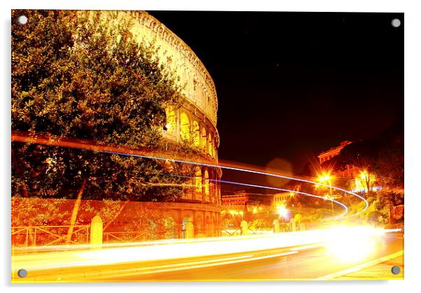 Colosseum Light Trails Acrylic by Peter Ready