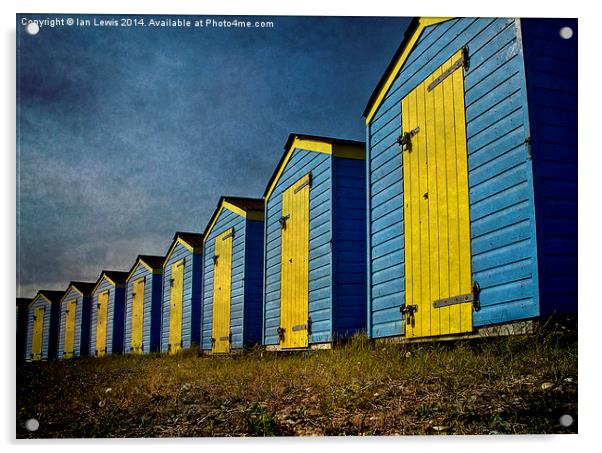  Blue and Yellow Beach Huts Acrylic by Ian Lewis