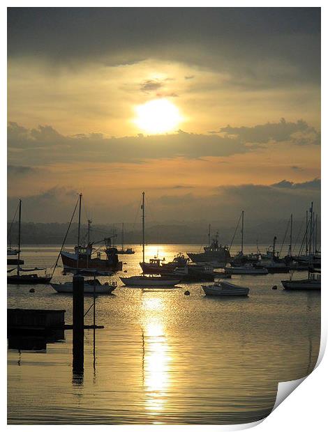  Brixham boats by sunset Print by Ann Biddlecombe