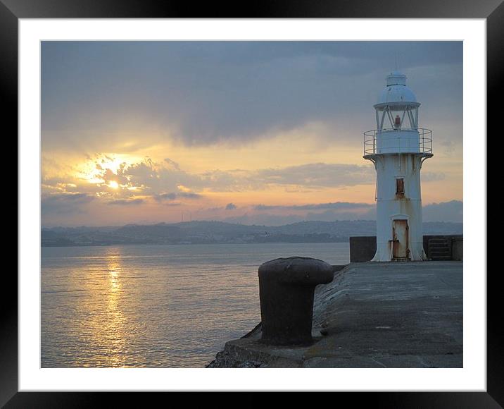 Brixham lighthouse by sunset Framed Mounted Print by Ann Biddlecombe