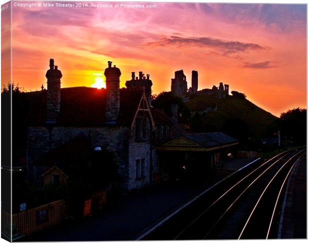  Corfe Castle Sunset Canvas Print by Mike Streeter