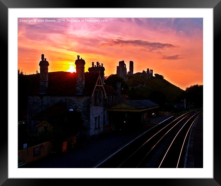  Corfe Castle Sunset Framed Mounted Print by Mike Streeter