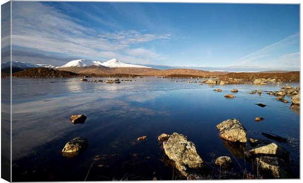 Snow capped mountains on Rannoch Moor Canvas Print by Stephen Taylor