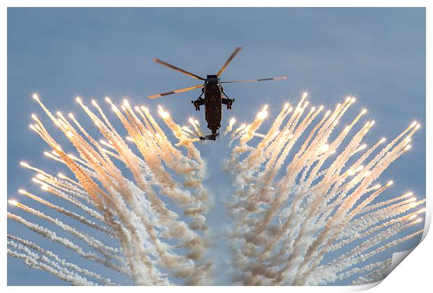 Commando Sea King Firing Flares Print by Oxon Images