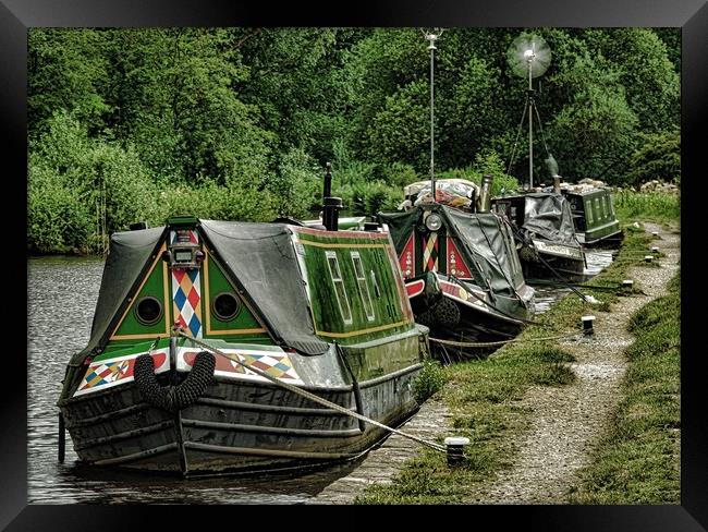  Moored narrowboats at Roaches Lock, Huddersfield  Framed Print by Andy Smith
