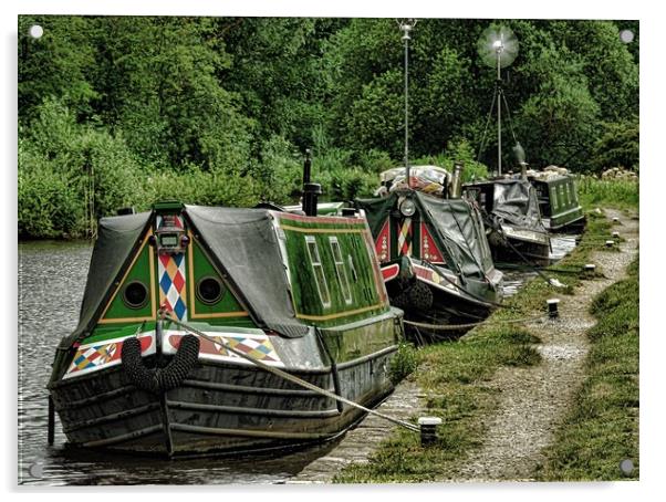  Moored narrowboats at Roaches Lock, Huddersfield  Acrylic by Andy Smith