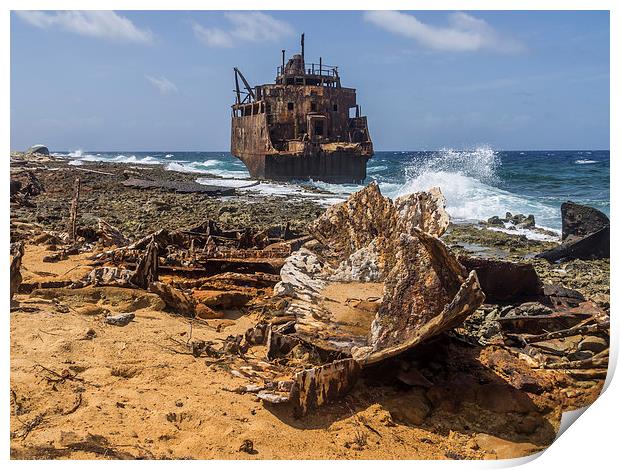 Klien Curacao - ship wreck Print by Gail Johnson