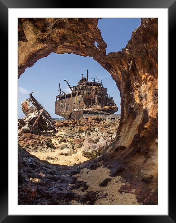 Klien Curacao - ship wreck Framed Mounted Print by Gail Johnson