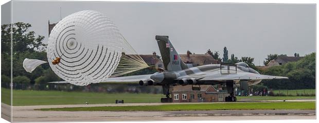 Vulcan Bomber parachute at Yeovilton Canvas Print by Oxon Images