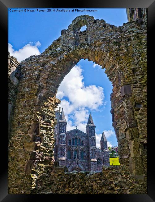  St Davids Cathedral, through Bishops Palace Framed Print by Hazel Powell