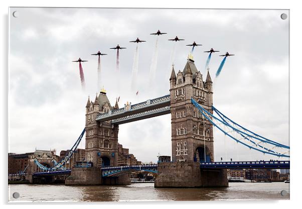 Reds over Tower Bridge Acrylic by J Biggadike