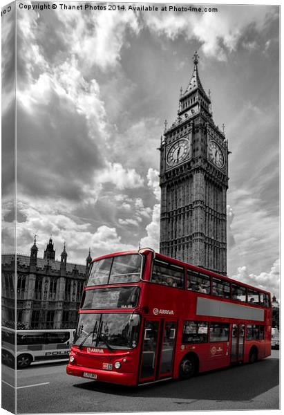  London in Mono with Red bus Canvas Print by Thanet Photos