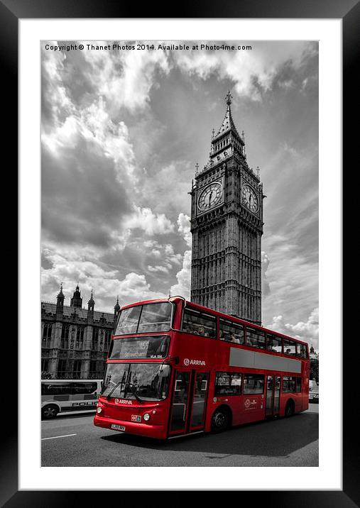  London in Mono with Red bus Framed Mounted Print by Thanet Photos