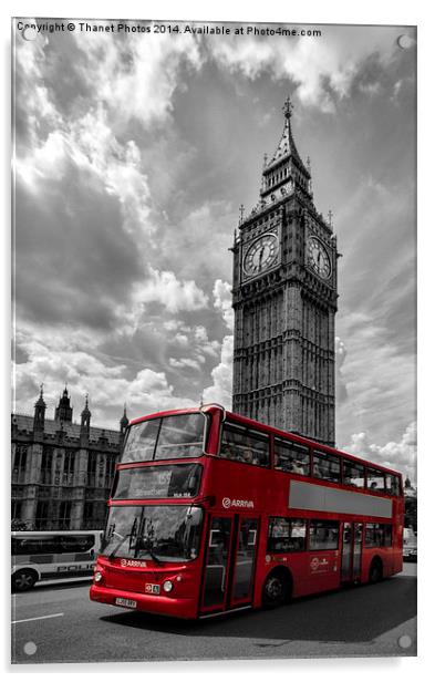  London in Mono with Red bus Acrylic by Thanet Photos