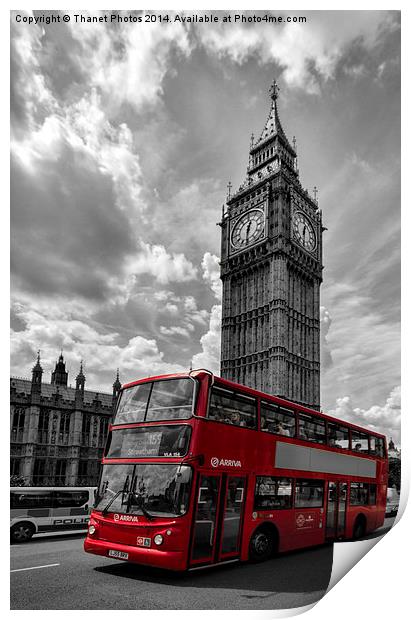  London in Mono with Red bus Print by Thanet Photos