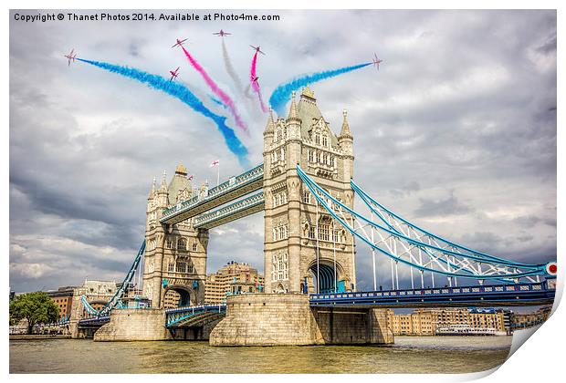  Red arrows over Tower bridge Print by Thanet Photos
