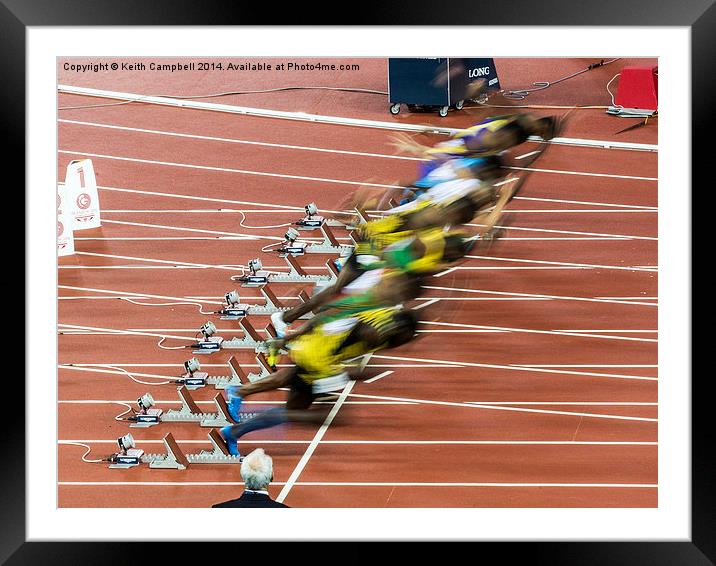  Men's 100m Final Framed Mounted Print by Keith Campbell