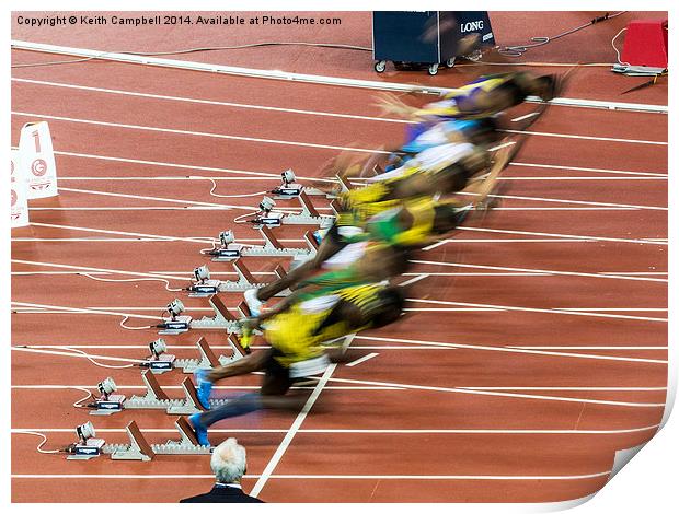  Men's 100m Final Print by Keith Campbell