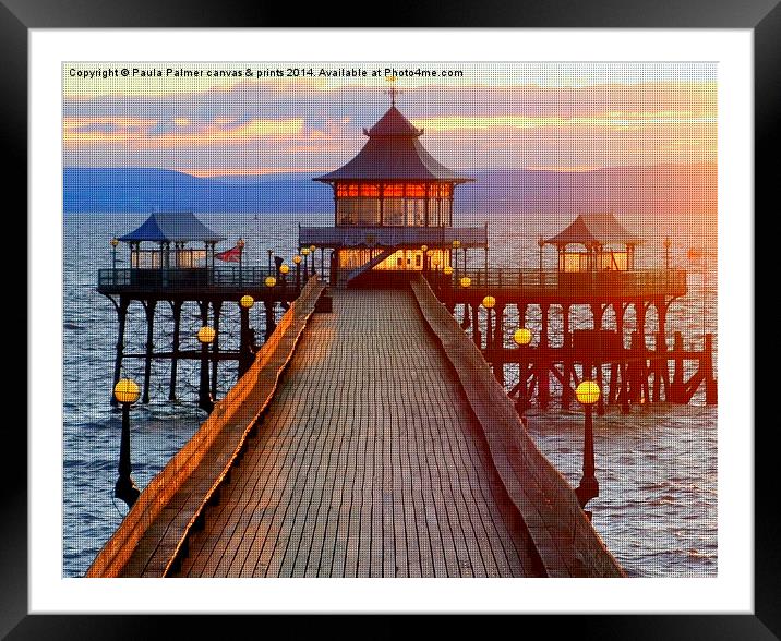  Clevedon pier at dusk Framed Mounted Print by Paula Palmer canvas