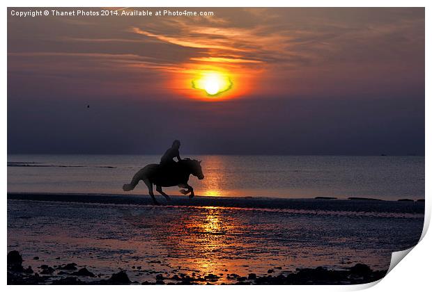  Horse on the beach at sunset Print by Thanet Photos