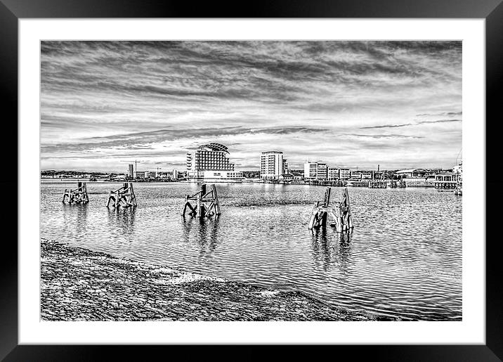 Cardiff Bay Towards St Davids Hotel Mono Framed Mounted Print by Steve Purnell