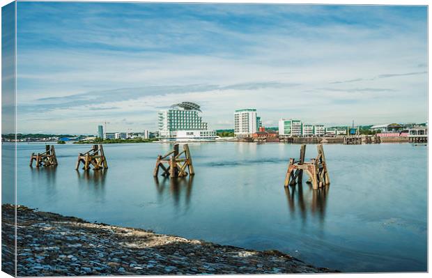 Cardiff Bay Towards St Davids Hotel Long Exposure Canvas Print by Steve Purnell