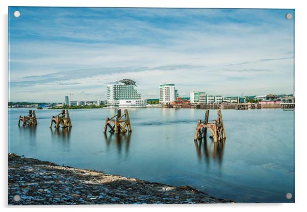 Cardiff Bay Towards St Davids Hotel Long Exposure Acrylic by Steve Purnell