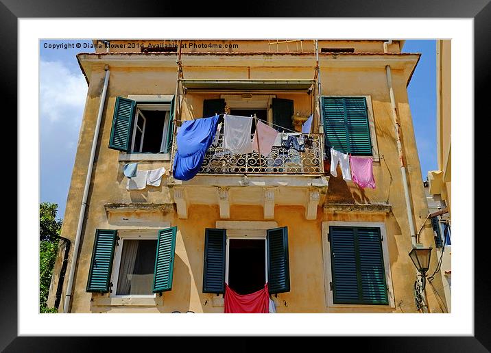  Washday Corfu Town Framed Mounted Print by Diana Mower