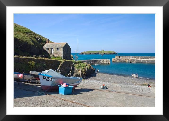  A view across Mullion Cove Framed Mounted Print by Steven Plowman