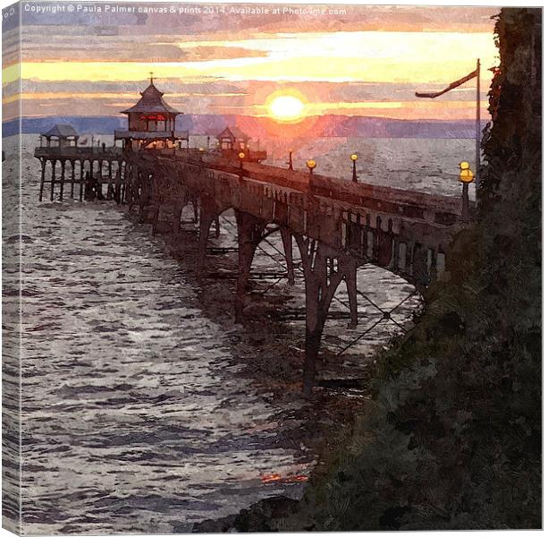  Artistic version of Clevedon pier in July 2014 Canvas Print by Paula Palmer canvas