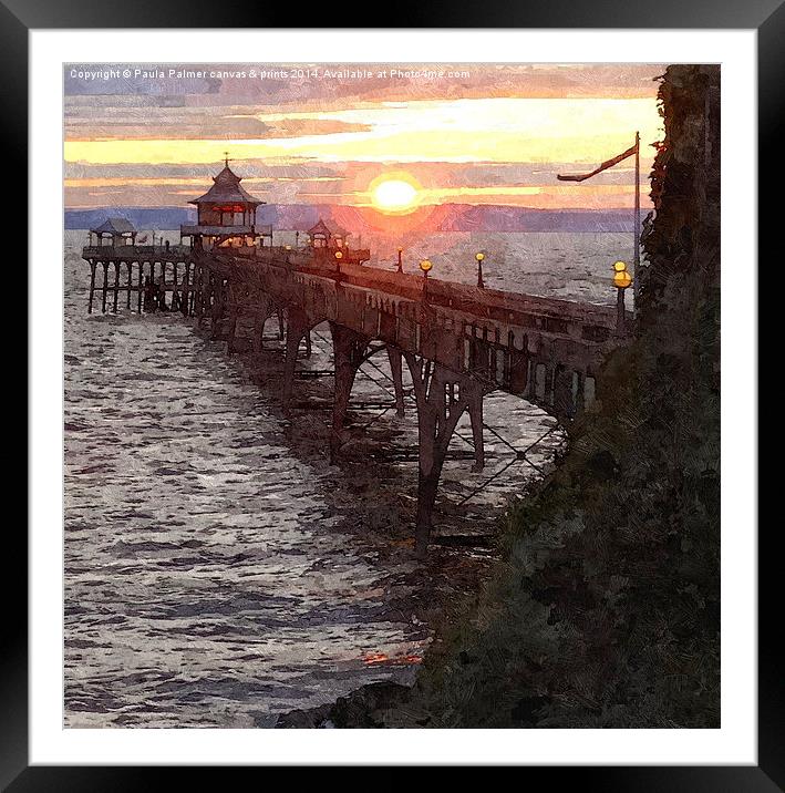  Artistic version of Clevedon pier in July 2014 Framed Mounted Print by Paula Palmer canvas
