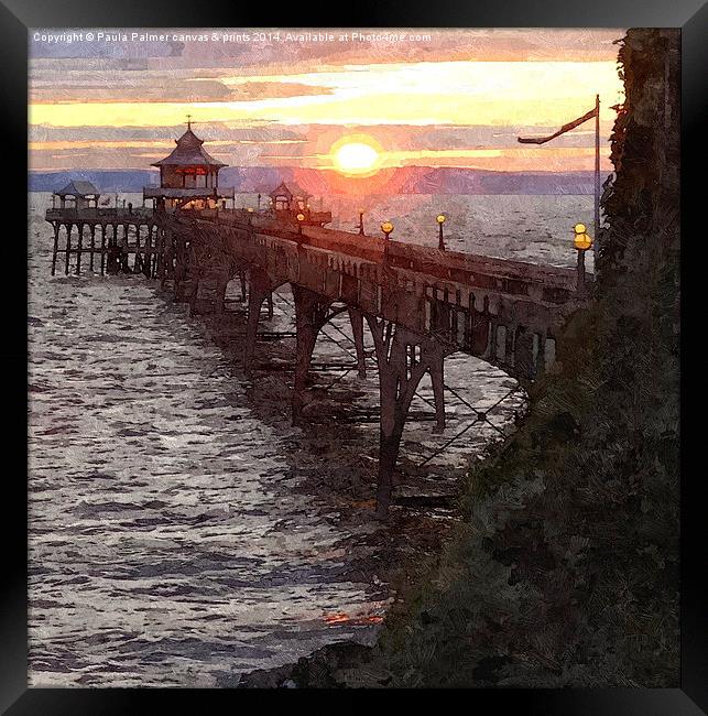  Artistic version of Clevedon pier in July 2014 Framed Print by Paula Palmer canvas
