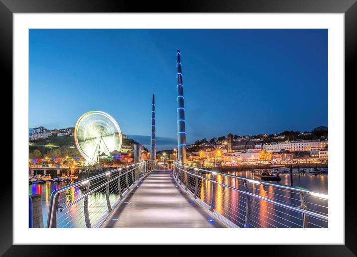 Torquay Harbour by Night  Framed Mounted Print by John Fowler