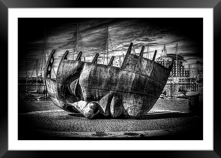 Maritime Memorial Cardiff Bay Mono Framed Mounted Print by Steve Purnell