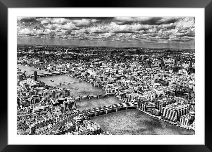 The City of London from The Shard in mono  Framed Mounted Print by Mark Godden