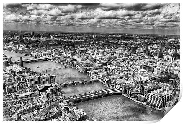 The City of London from The Shard in mono  Print by Mark Godden