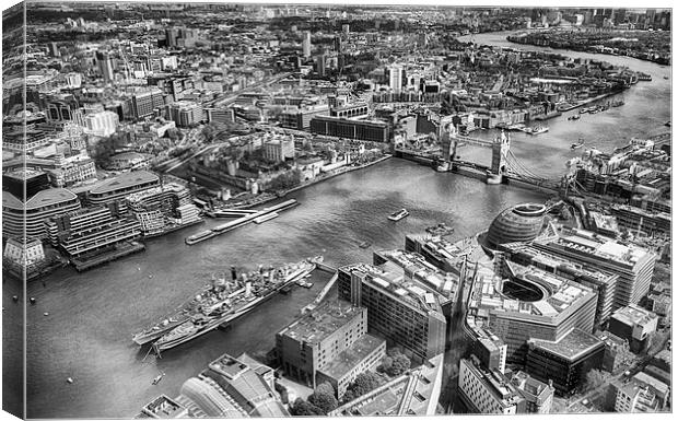 Tower Bridge from The Shard in mono  Canvas Print by Mark Godden