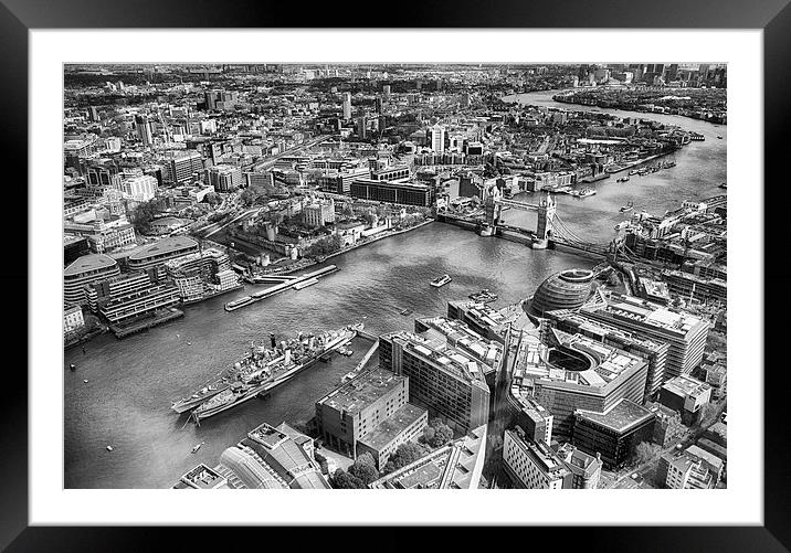 Tower Bridge from The Shard in mono  Framed Mounted Print by Mark Godden