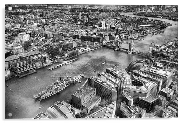 Tower Bridge from The Shard in mono  Acrylic by Mark Godden